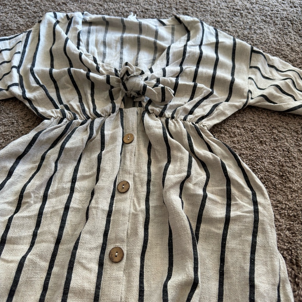 Striped Button-Down Dress with Tie Front